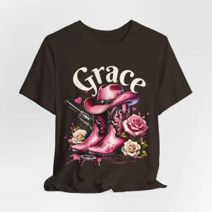 Graceful Cowgirl Tee - Vintage Pink Boot & Roses Design