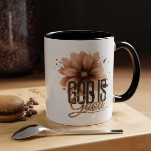 God Is Good Floral Coffee Mug - Black Accent, Inspirational Gift, Warm Beverage Cup, Home Decor, Christian Accessories